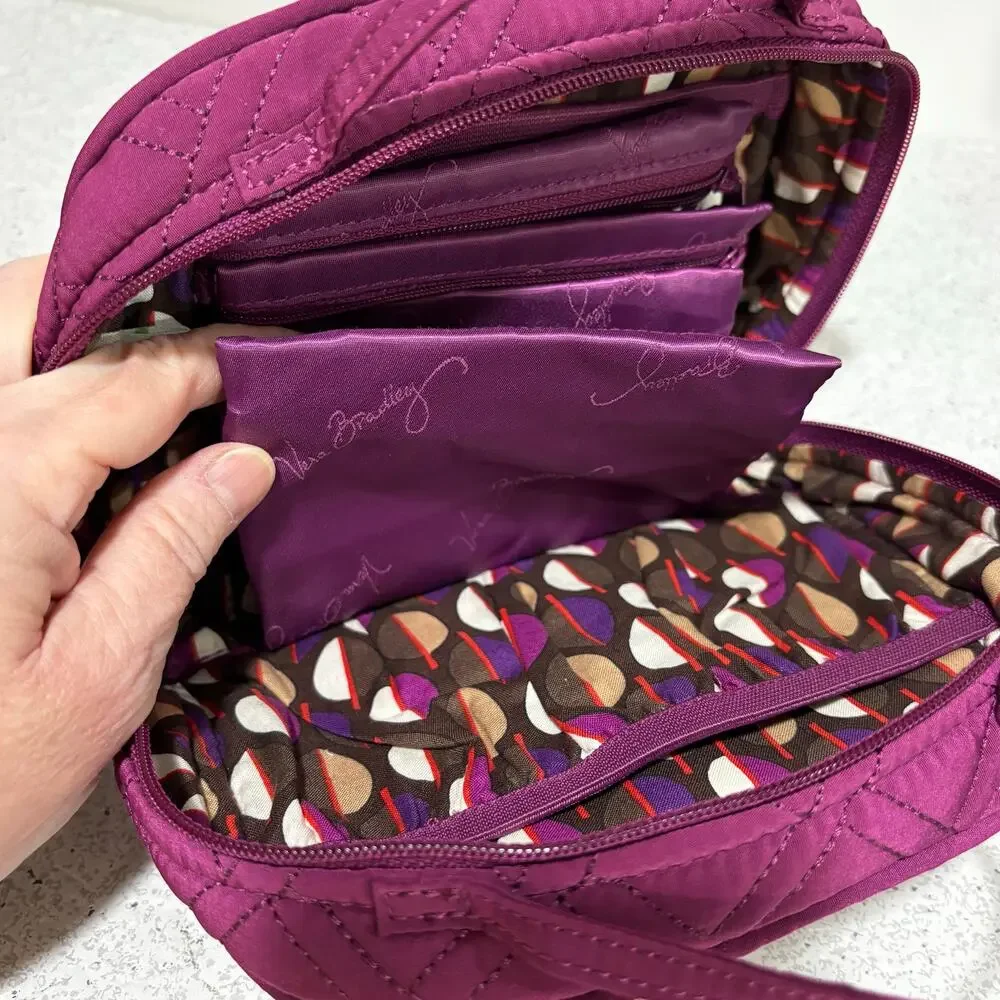 Vera Bradley purple berry quilted cotton jewelry case zipper pouch top handles